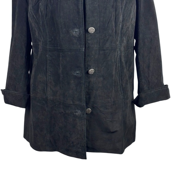 Y2K BLACK SUEDE LEATHER BUTTON DOWN COLLARED CAR COAT JACKET D & CO - Picture 8 of 14